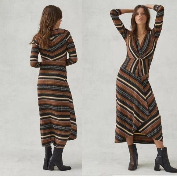 Anthropologie Maeve Striped Wrap Midi Dress - Picture 1 of 8